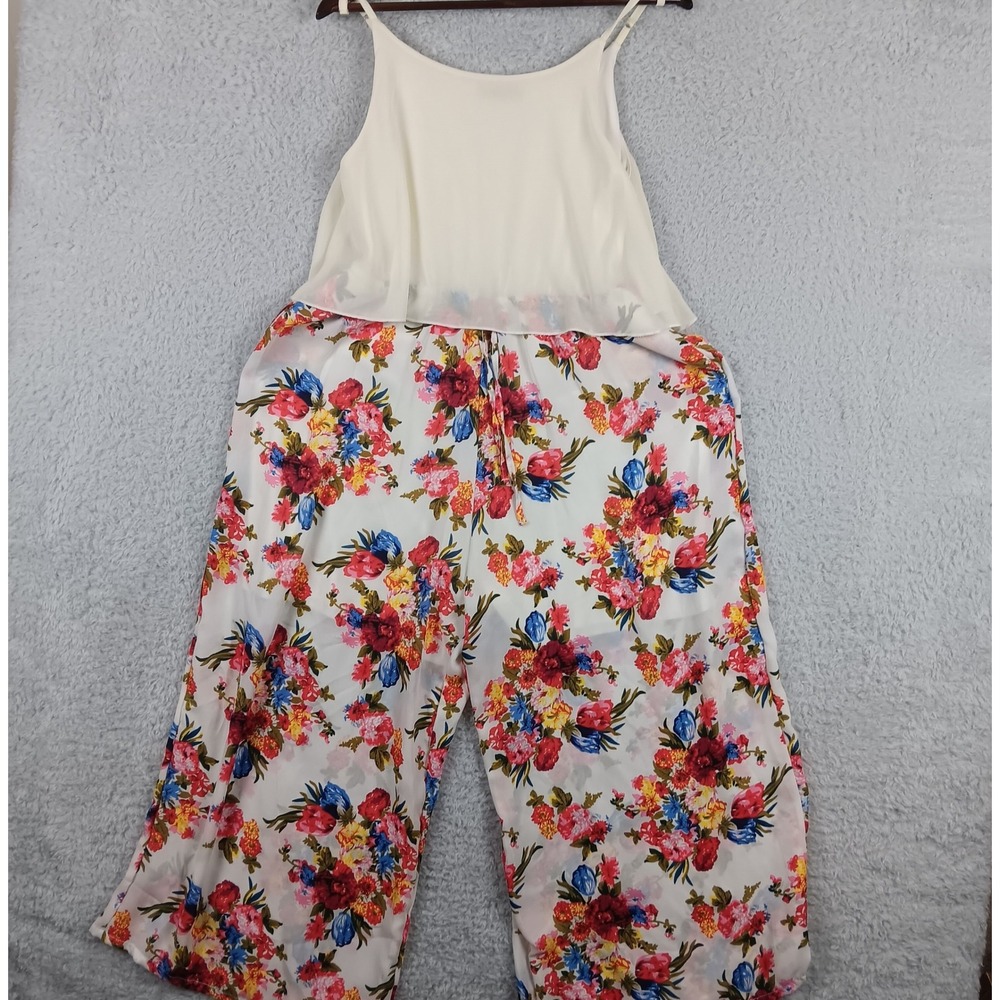 Coco Cabana Resort Jumpsuit‎ Women XL Cream Wide Leg Spaghetti Strap Palazzo